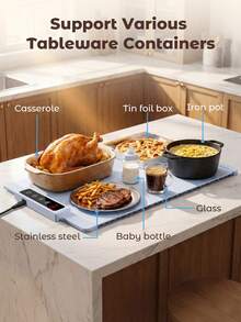 Teckwe 电加热砧板食物保温盘 | 带耐热垫的食物保温垫，10秒快速加热，24x15英寸，5档温度，4个定时器，儿童锁，自助餐食物保温器 - 美规插头 - 美規A型插(110-127V) - 查看 6