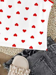 SHEIN 1 pieza Camiseta de tirantes roja con estampado de corazones pequeños y lindos para niña, de moda, versátil, adecuada para verano Y2K, Día de San Valentín, vacaciones, moda diaria - Multicolor - Ver 6