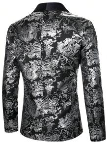 Manfinity AFTRDRK 男士时尚全印花长袖燕尾服西装外套，披肩领 - 黑色 - 查看 2