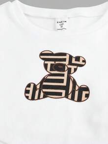 2pcs/Set Young Girls Cute Bear Print T-Shirt And Flared Pants Casual, Fashionable, Versatile Outfit For Outings, Sister Photos, Park, Camping, Vacation, Daily Casual Wear - Multicolor - View 3