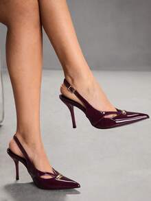 CUCCOO SZL 女士深红色时尚经典简约搭扣通勤办公休闲细高跟鞋 - 紅木色 - 查看 10