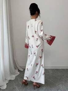 Yasmyna 女士宽松印花长袖阿拉伯连衣裙 - 紅色 - 查看 2