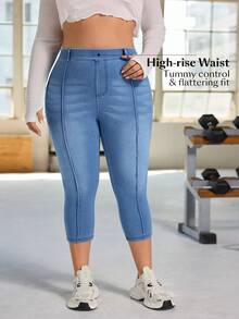 Flexra 大码女式休闲修身弹力牛仔裤 - 中等水洗藍 - 查看 5