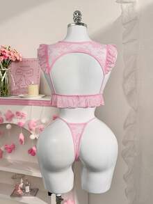 PetitDoll 2 st/set kvinnors spets rygglösa axelbandsunderkläder - Rosa - Visa 2