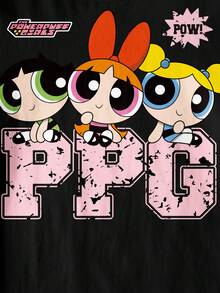 THE POWERPUFF GIRLS X SHEIN 女童（小号）极简印花圆领短袖T恤 - 白色 - 查看 4