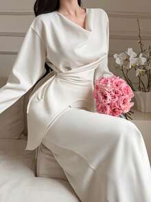 DAZY 女士套头衫衬衫和裙子套装（2件套），适合春季、夏季和情人节穿着。 - 白色 - 查看 4