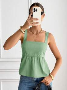 Serisse Women's Solid Color Ruched Back Twist Design Casual Versatile Top For Dates And Outings,Summer Top - Green - View 6