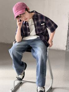 DAZY Tween Boy Pocketed Wide Leg Loose Casual Versatile Jeans - Blue - View 3