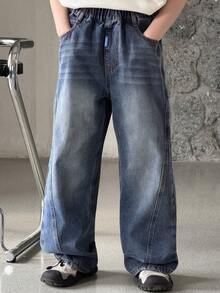 DAZY Tween Boy Pocketed Wide Leg Loose Casual Versatile Jeans - Blue - View 7