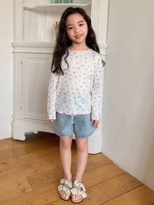 DAZY Girls (Small) Rhinestone Embellished Denim Shorts - Light Wash - View 4