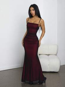 SHEIN PETITE Đầm maxi dáng suông, xếp ly, đuôi cá, ôm sát, thanh lịch dành cho nữ, đầm dạ hội sang trọng, đầm maxi đỏ, đầm maxi ôm sát cơ thể, đầm dự tiệc cưới, đầm dự tiệc cưới thanh lịch, đầm dự tiệc cưới cho nữ, quần áo mùa thu cho nữ, quần áo Giáng sinh cho nữ, B2, đầm dự tiệc cưới mùa thu - Nhiều màu - Xem 9