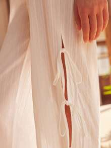 Women's Bohemian Casual Vacation Comfortable Jacquard Woven Side Slit Tie-Up Lounge Pants - White - View 6