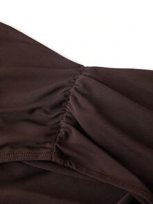 Ellevyn 2pcs/Set Women's Brown Versatile Knit Top + Long Mermaid Hem Skirt - Brown - View 10