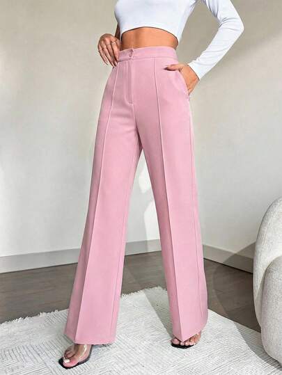 EURMUSE Women's Minimalist Casual Commuter Solid Color Slant Pocket Pants