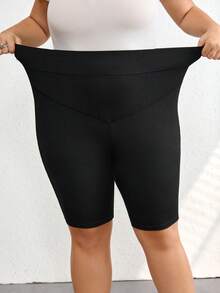 SHEIN CURVE+ 大码女式高弹针织塑身打底裤，瑜伽短裤/2026/新年 - 黑色 - 查看 7