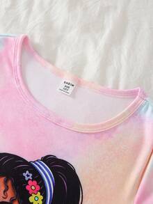 女童可爱扎染印花休闲短袖短裤睡衣套装，连体家居服 - 彩色 - 查看 6