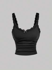 SHEIN MOD Lace Trim Sleeveless Fashion Lace Patchwork Camisole, Summer - Multicolor - View 5