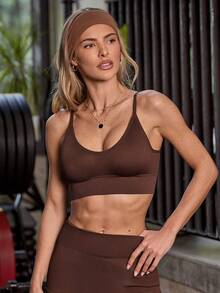 Easithlete Sujetador deportivo de tirantes unicolor - Marrón - Ver 2