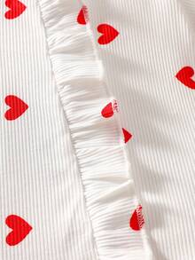 5件套新生儿服装套装，包括荷叶边爱心印花连体衣、长袖连体裤、手套、蝴蝶结帽、襁褓毯，礼盒装 - 白色 - 查看 7