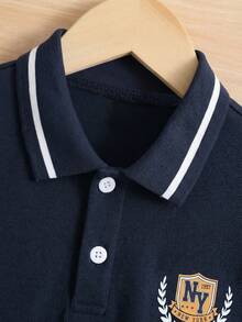 SHEIN 男童纯色短袖翻领Polo衫 - 彩色 - 查看 3