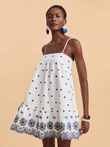 Travachic White Floral Printed Spaghetti Strap Ruffle Hem Sleeveless Summer Camisole Dress,Boho Vacation Holiday Outfit,Elegant Wedding Guest Party Dress - Multicolor - View 3