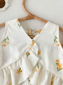 Cozy Pixies Conjunto de 2 piezas de top sin mangas con volantes y estampado floral y pantalones de cintura elástica para bebé niña - Ropa de playa bohemia para bebé niña - Ropa de resort para bebé niña - Conjunto de verano para niña pequeña con diseño de colibrí - Albaricoque - Ver 6