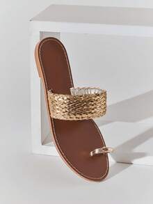 SHUZIA Fashionable Ladie's Gold Toe Ring-Loop, Flat Sandal Non-Slip Stylish Comfort Open Toe Spring Summer Chic Holiday Beach Wear Shoes - Gold - View 7