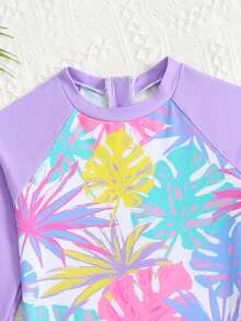 女童碎花长袖连体泳衣，休闲沙滩度假连体泳衣 - 彩色 - 查看 6