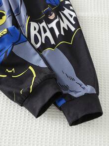 BATMAN X Cozy Pixies 2pcs/Set Young Boy Cartoon Pattern Knit Soft Round Neck Short Sleeve Top And Elastic Waist Pants - Black and White - View 5