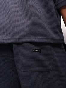 PLAYBOY X SUMWON Essentials Ribbed Polo And Shorts Co-Ord Set With Collar And Side Pockets Matching Two Piece Outfit - Blue - View 6