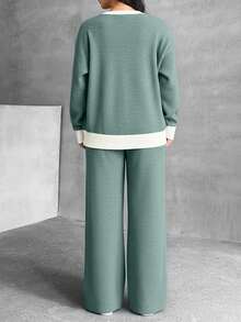 EURMUSE Bộ 2 món, áo nỉ cổ vuông và quần. - Màu xanh Bạc hà - Xem 2