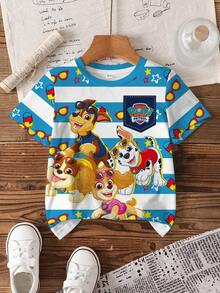 SHEIN | PAW Patrol Young Boys' Minimalist Print Round Neck Short Sleeve T-Shirt - White - View 1