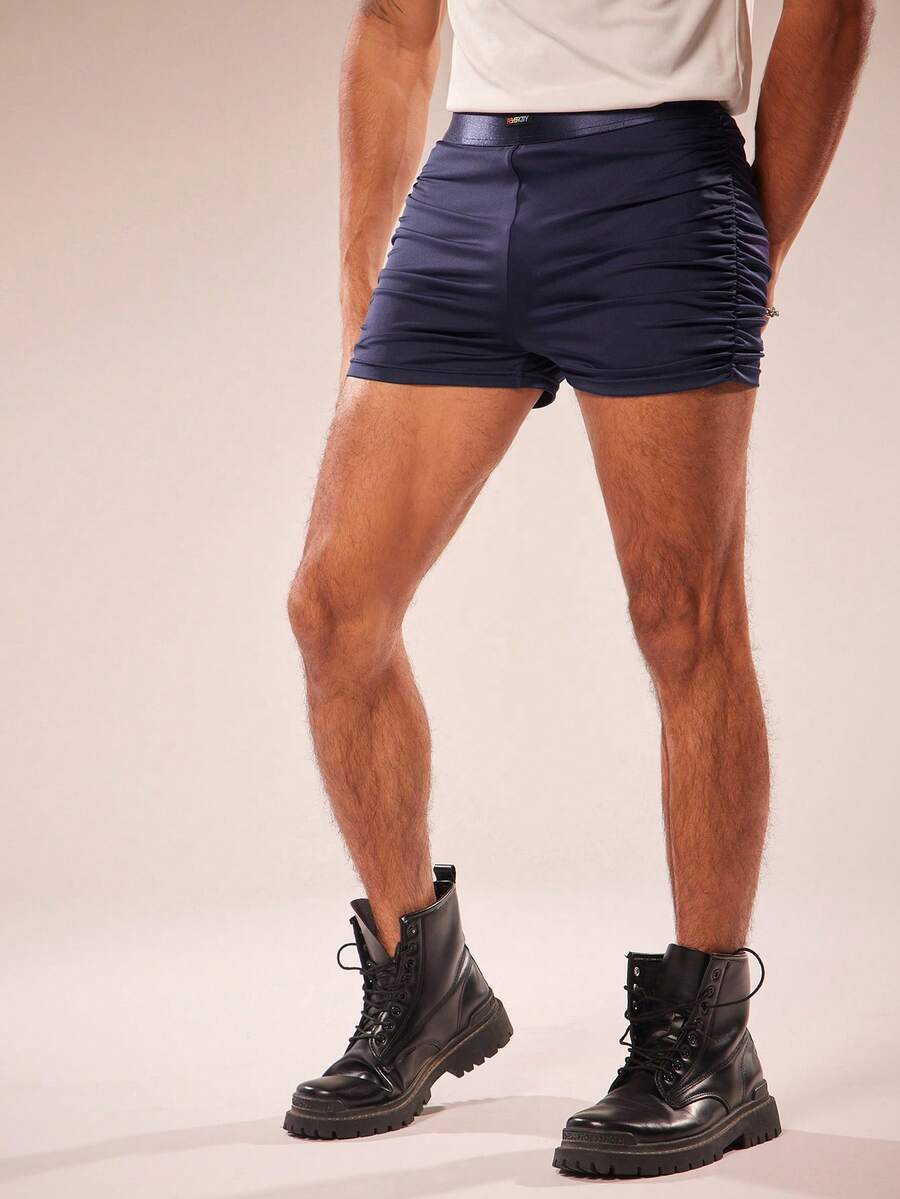 FeverCity Men's Solid Color Tight Knit Shorts - Navy Blue - View 1