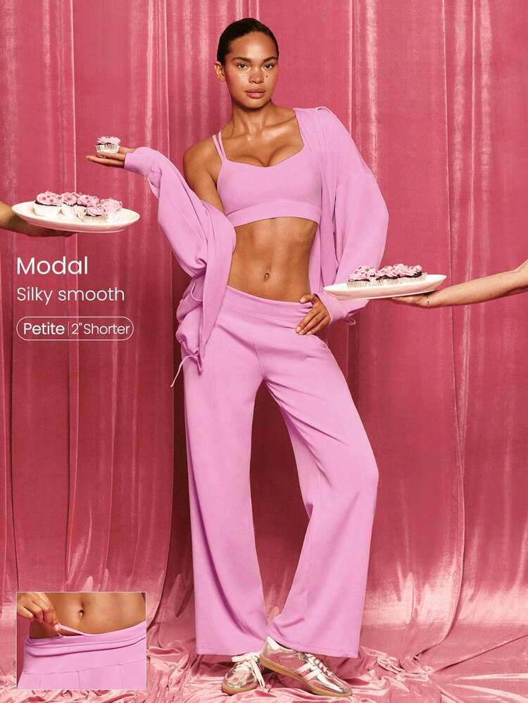 28" Petite SoftCalm Modal Silk Touch Wide Leg High Waist Lounge Pants With Side Pockets Daily Casual Spring Summer