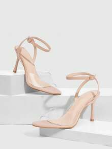 CUCCOO SZL 女鞋 圆头细高跟杏色透明薄膜踝带女式高跟凉鞋 简约时尚性感派对高跟凉鞋 - 杏色 - 查看 1