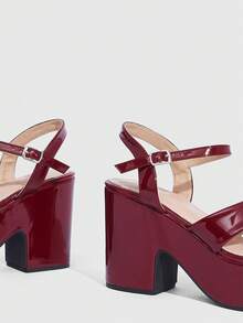 CUCCOO SZL 女士时尚坡跟厚底凉鞋 - 酒紅色 - 查看 5