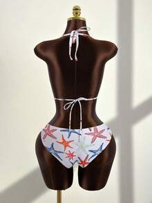 SHEIN Swim 女士性感露背系带海星印花比基尼套装，海滩度假风 - 彩色 - 查看 4