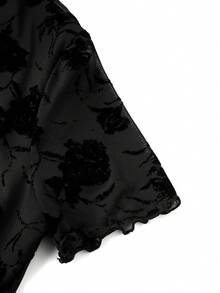 Ellevyn Twist Rose Flocked Bodycon Elegant Romantic Dress - Black - View 3