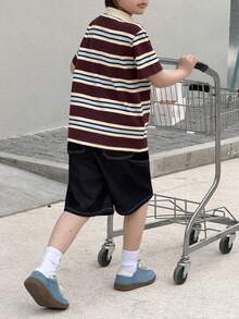 DAZY Camiseta de manga corta con cuarto de botón y rayas para niños preadolescentes en verano - Marrón - Ver 4