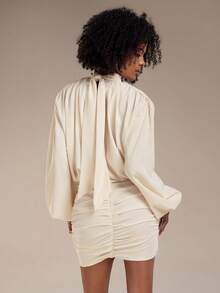 Normani Women's Sexy Backless Mini Long Sleeve Bodycon Dress, Christmas & New Year Party Cocktail Dress - Beige - View 2