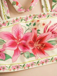 Travachic 女士印花时尚比基尼泳装套装，含配套半裙，适合夏季海滩、海滩、女士海滩装扮、海滩套装、外出、度假、女士度假装扮、假日、夏季、夏季服装、女士夏季装扮、情人节、狂欢节、狂欢节服装、派对、外出、外出装扮、休闲、优雅、Y2K、花朵、白色、红色、粉色 - 彩色 - 查看 7