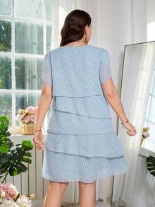 Reflora Đầm xếp lớp màu trơn thanh lịch cỡ lớn, thích hợp cho mùa hè. - Màu xanh lam - Xem 4