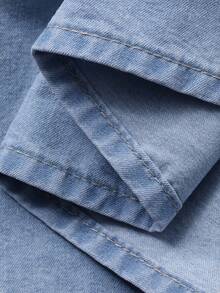 DAZY Women's Summer Round Neck Sleeveless Lace Patchwork Tie-Up Casual Cropped Denim Pullover Top - Medium Wash - View 7