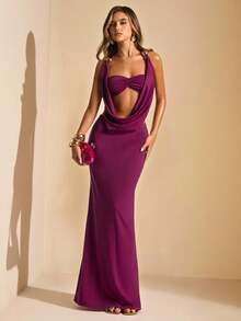 SHEIN BAE 李子色和深粉色性感深V领吊带露背连衣裙，适合海滩度假、波西米亚风优雅海滩正式晚礼服、度假派对礼服、海滩度假迷你裙、早午餐礼服、生日迷你裙。 - 粉色 - 查看 6