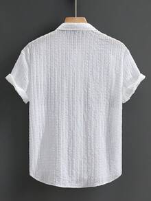 Manfinity CityGents 男士休闲纽扣短袖衬衫，舒适百搭，适合日常穿着，夏季穿着舒适透气轻盈的针织上衣，休闲穿着，也适合度假和情人节穿着。白色沙滩衬衫，男士纹理衬衫，男士夏季衬衫，男士开襟针织衬衫，男士钩针衬衫 - 白色 - 查看 3