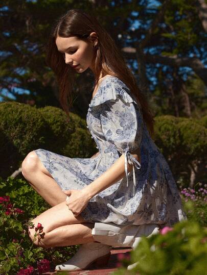 WESTFADE Cotton Blend Floral Print Scoop Neck Ruffle Puff Sleeve Fit & Flare Babydoll Mini Dress Winter, Spring, Resort, Valentine's Day, Casual, Cute, Boho, Western Wear For Women, Nashville, Vacation, Country Concert Outfit