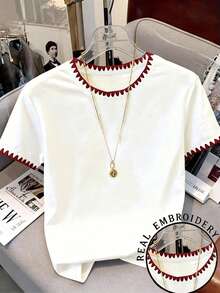 Elladie kids Teen Girl Summer Casual Contrast Trim Round Neck Short Sleeve T-Shirt - Multicolor - View 3