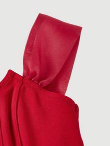 SHEIN MOD Vintage Court Red Off-Shoulder Bardot Top With Organza Panel And Cross Tie, Vintage Romantic, Wedding Wear, Garden Tea Party, Date, Party, Women's Summer And Spring Wear, Spring Break, Vacation, Picnic, Festival, Birthday. Red Off Shoulder Top Corset Top Off Shoulder Top Red Corset Top Red Top - Red - View 4