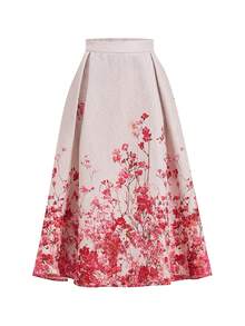 Ellevyn Blusa de punto elástica ajustada con hombros descubiertos y flores 3D rosas a rayas, con falda evasé. Falda elegante de jacquard para uso diario, vacaciones, primavera/verano - Multicolor - Ver 12