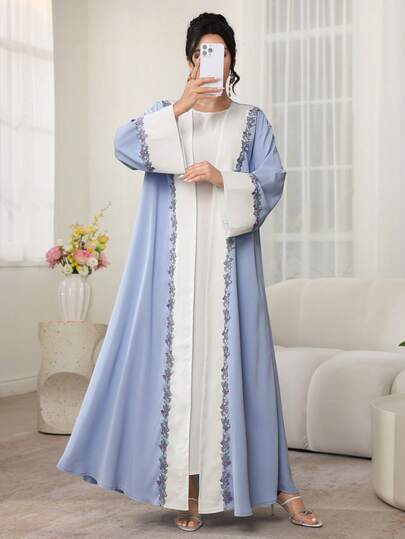 Al Najma Women's Floral Embroidery Patchwork Casual Abaya Dress, Suitable For Party, Daily Wear